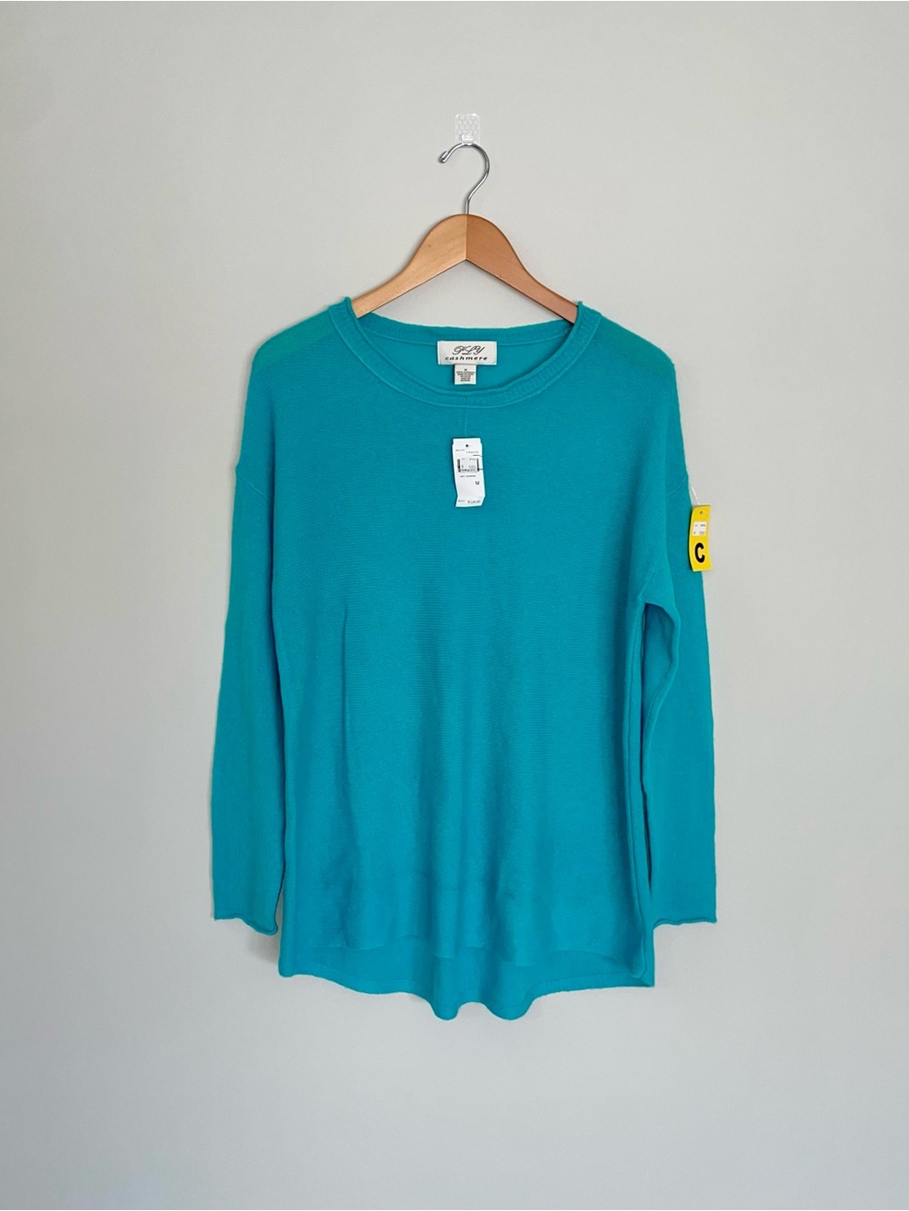 100% Cashmere PLY Teal Crewneck Tunic Sweater